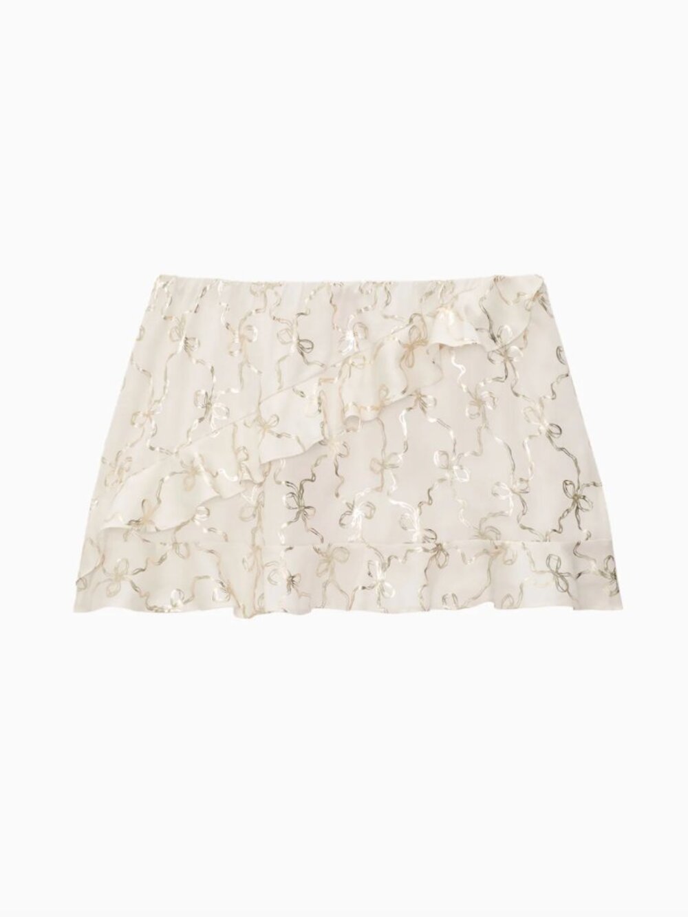 New LoveShackFancy White Ruffle-Tiered Mini Skirt with Shimmering Thread
